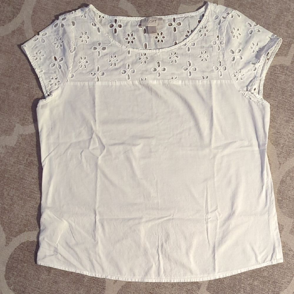 LOFT White Eyelet Floral Blouse